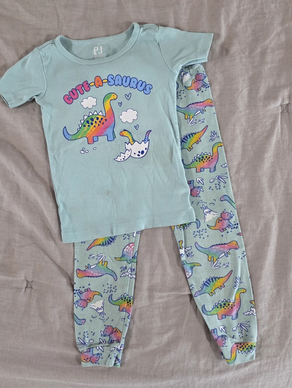 PJ PLACE Toddler Gril Cute-a-saurus Dinosaur Short Sleeve Pajama Set 4T
